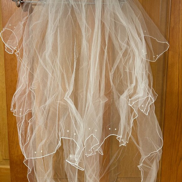 David's Bridal Wedding Bridal White Beaded Veil - Picture 4 of 15